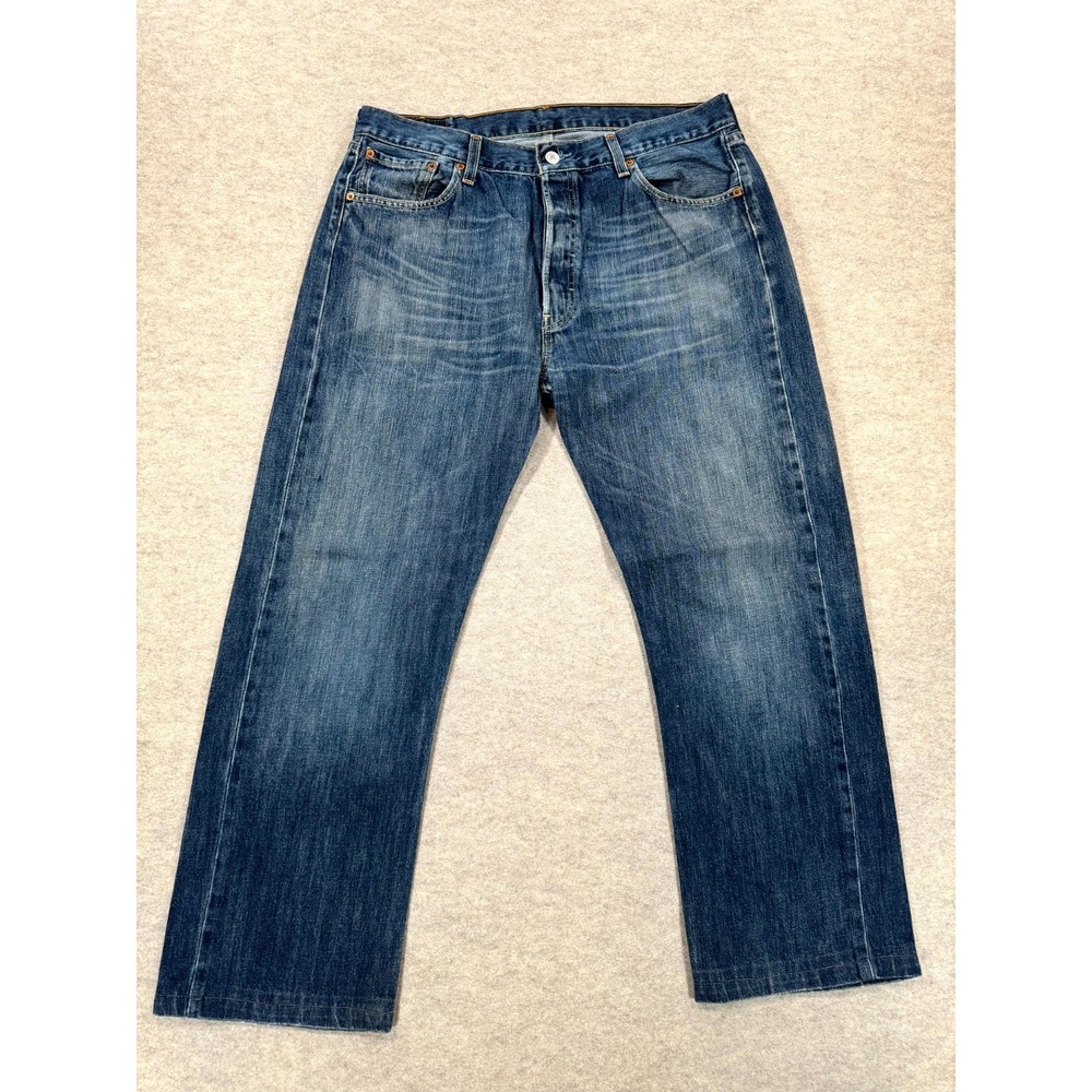 Levi's 501 Straight Leg Jeans Mens 36x36 Blue Denim Dark Wash Modern Button Fly